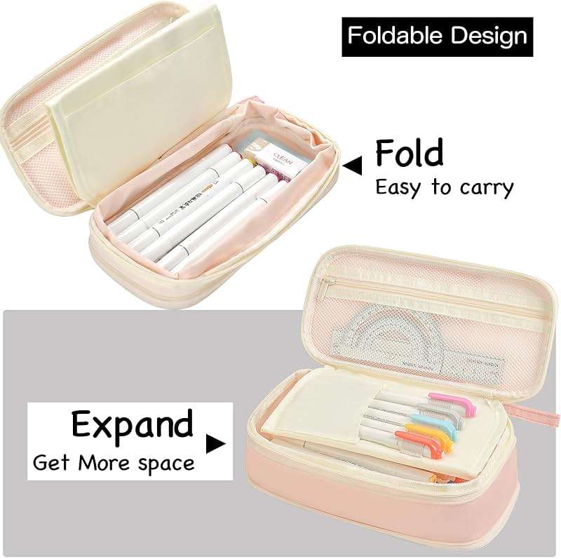 YOKUMA Pencil Case Cute Pencil Pouch for Girls Big Capacity Pen Bag Box, Kawaii Aesthetic College School Supplies for Student Teen Adults Preppy, Pink - Image 4