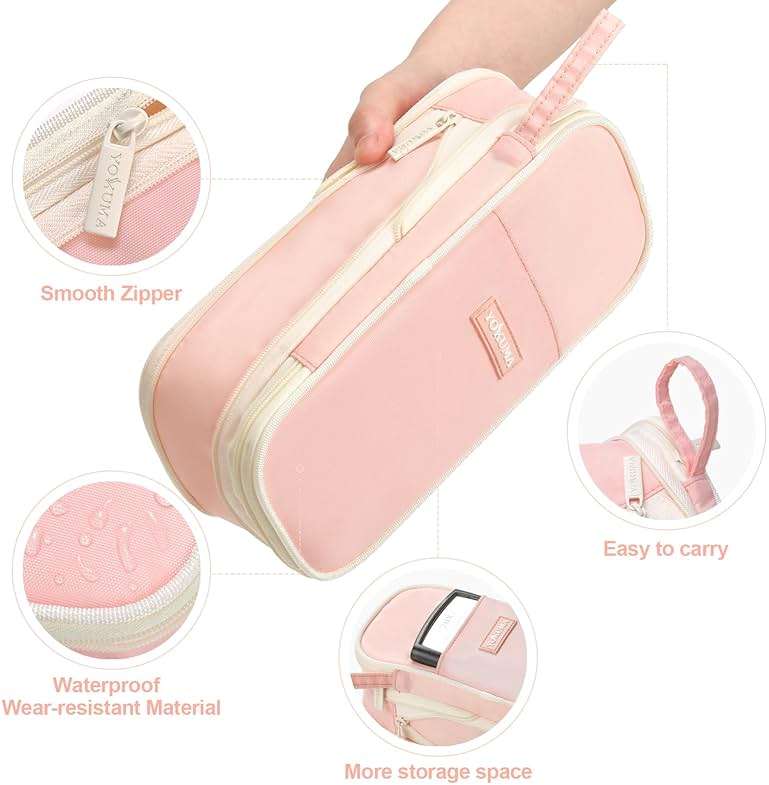 YOKUMA Pencil Case Cute Pencil Pouch for Girls Big Capacity Pen Bag Box, Kawaii Aesthetic College School Supplies for Student Teen Adults Preppy, Pink - Image 5