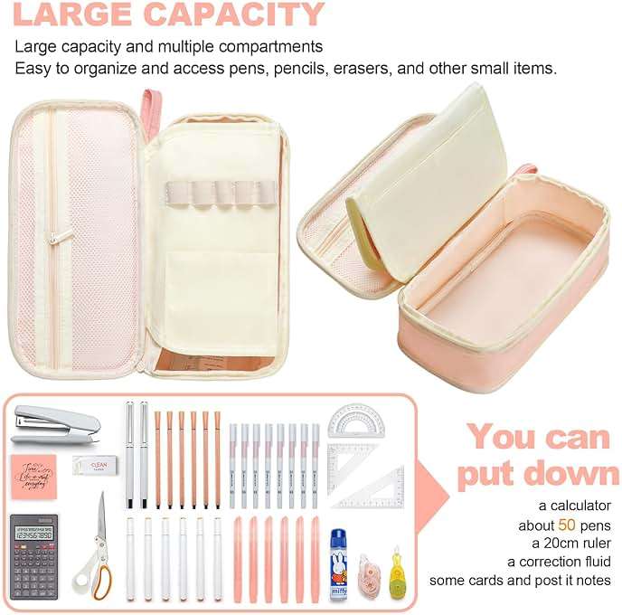 YOKUMA Pencil Case Cute Pencil Pouch for Girls Big Capacity Pen Bag Box, Kawaii Aesthetic College School Supplies for Student Teen Adults Preppy, Pink - Image 6