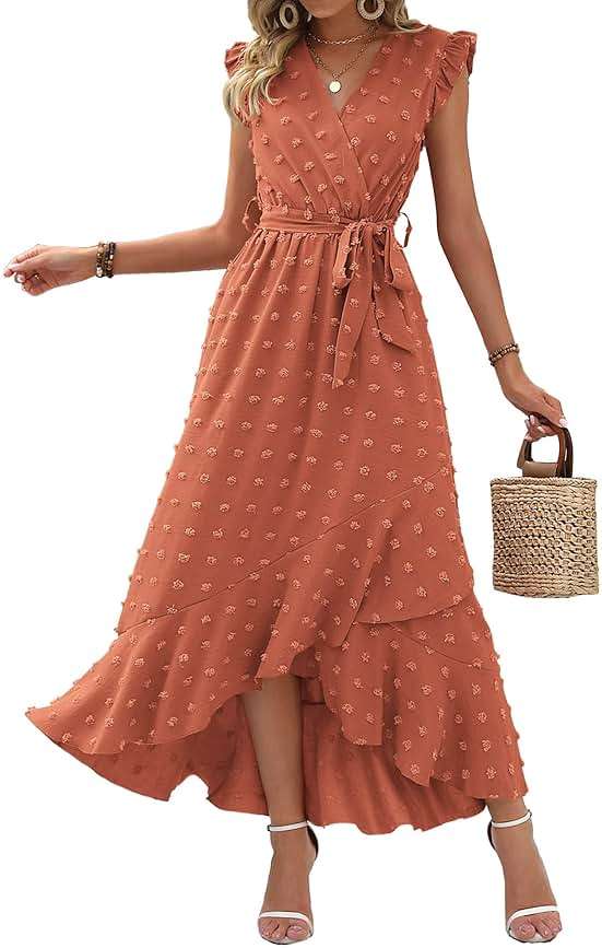 BTFBM Boho Dresses for Women 2026 Summer Fashion Cap Sleeve Swiss Dot Flowy Ruffle Beach Wedding Cocktail Maxi Dress - Image 1