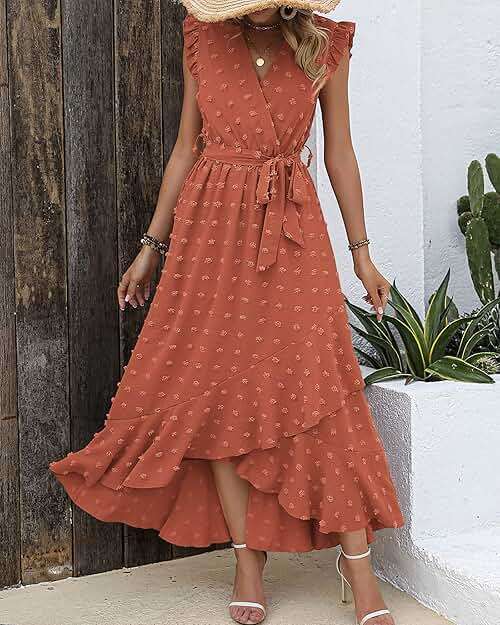 BTFBM Boho Dresses for Women 2026 Summer Fashion Cap Sleeve Swiss Dot Flowy Ruffle Beach Wedding Cocktail Maxi Dress - Image 3