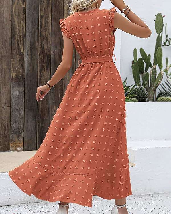 BTFBM Boho Dresses for Women 2026 Summer Fashion Cap Sleeve Swiss Dot Flowy Ruffle Beach Wedding Cocktail Maxi Dress - Image 4