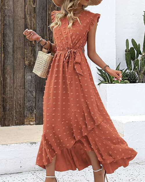 BTFBM Boho Dresses for Women 2026 Summer Fashion Cap Sleeve Swiss Dot Flowy Ruffle Beach Wedding Cocktail Maxi Dress - Image 6