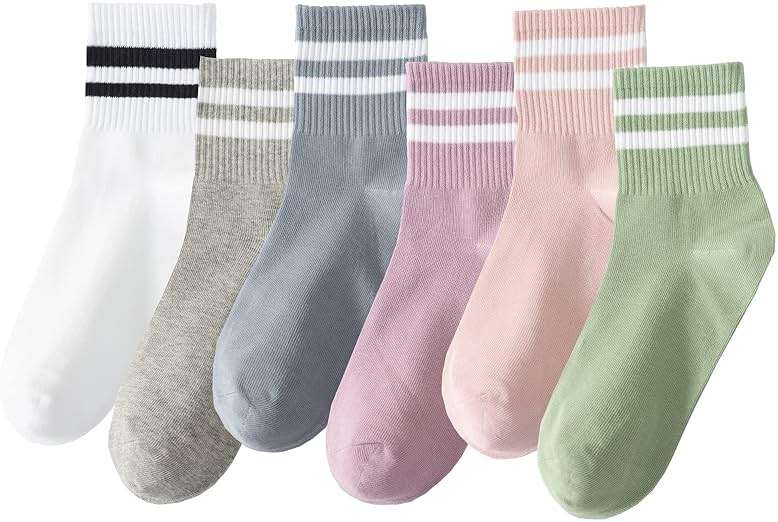 Digoon 6 Pairs Fashion Striped Athletic Socks for Women,Casual Cute Vintage Crew Socks,All Season Socks for Women - Image 1