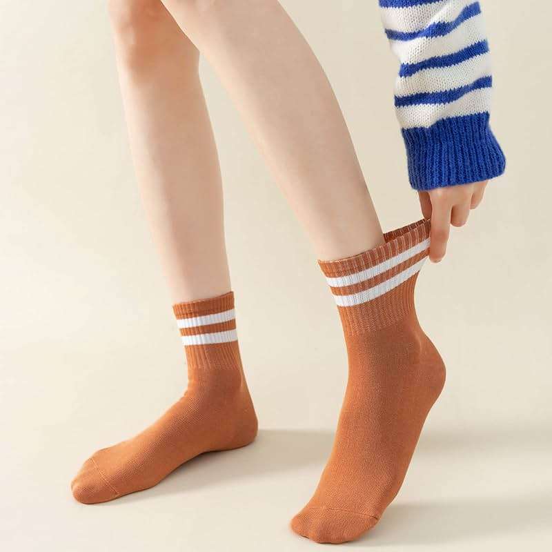 Digoon 6 Pairs Fashion Striped Athletic Socks for Women,Casual Cute Vintage Crew Socks,All Season Socks for Women - Image 3