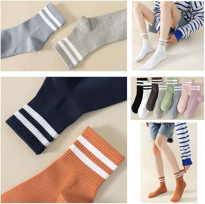 Digoon 6 Pairs Fashion Striped Athletic Socks for Women,Casual Cute Vintage Crew Socks,All Season Socks for Women - Image 7