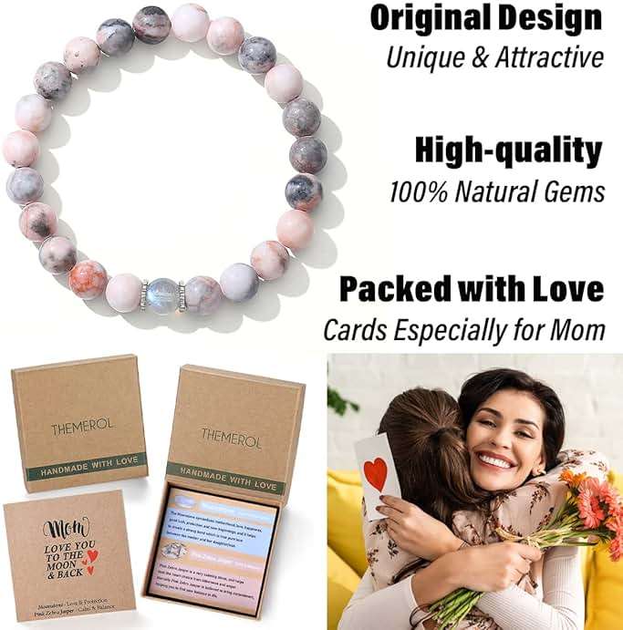 THEMEROL Handmade Natural Crystal Gifts for Mom/Aunt/Sister/Mommy to be/Godmother/Wife/Grandma-Love/Balance Meaningful Bracelet - Image 3