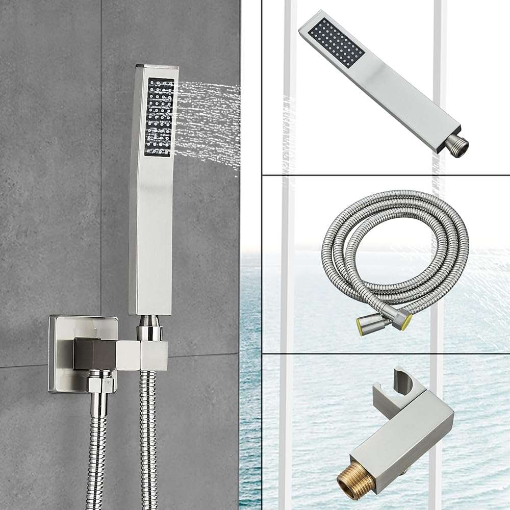Ackwave Shower Faucet Set Brushed Nickel Shower System with 12 Inches Rain Shower Head and Handheld Sprayer Wall Mounted Shower Fixture Set with Brass Shower Valve - Image 6