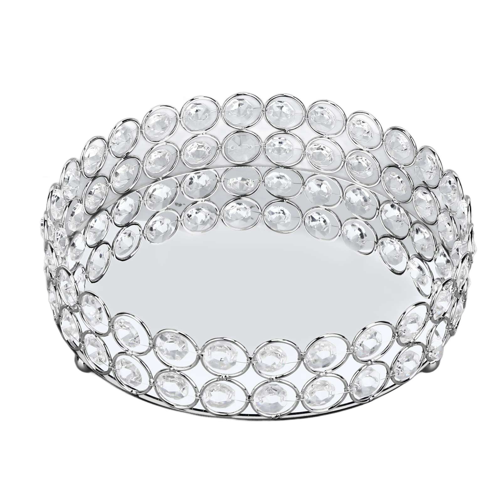 PRTECY 8 inch Crystal Cosmetic Makeup Tray, Round Mirrored Trays for Vanity Makeup Organizer Jewelry Dish Cosmetics Organizer for Bathroom Home Decor(Silver 20cm) - Image 1