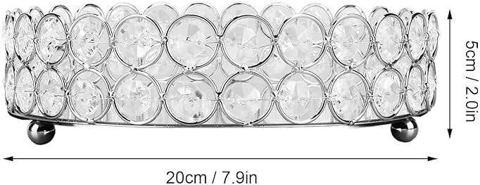 PRTECY 8 inch Crystal Cosmetic Makeup Tray, Round Mirrored Trays for Vanity Makeup Organizer Jewelry Dish Cosmetics Organizer for Bathroom Home Decor(Silver 20cm) - Image 2