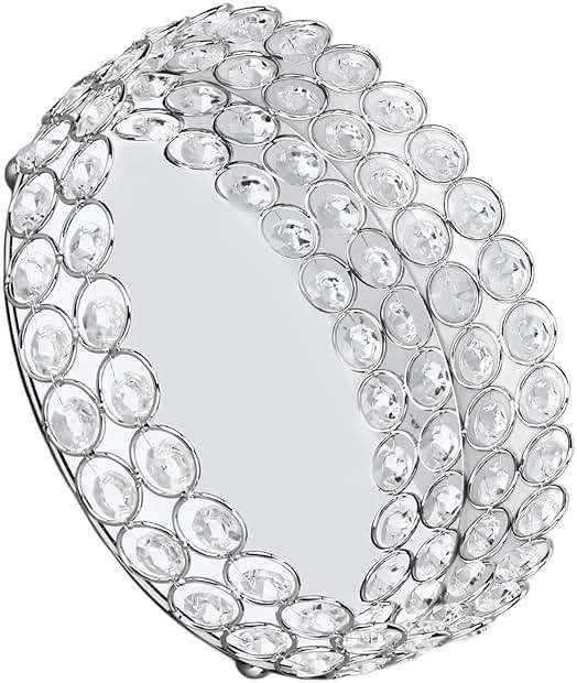 PRTECY 8 inch Crystal Cosmetic Makeup Tray, Round Mirrored Trays for Vanity Makeup Organizer Jewelry Dish Cosmetics Organizer for Bathroom Home Decor(Silver 20cm) - Image 5