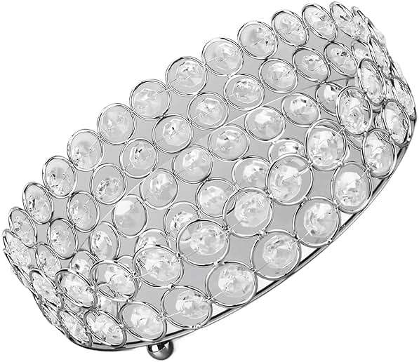 PRTECY 8 inch Crystal Cosmetic Makeup Tray, Round Mirrored Trays for Vanity Makeup Organizer Jewelry Dish Cosmetics Organizer for Bathroom Home Decor(Silver 20cm) - Image 7