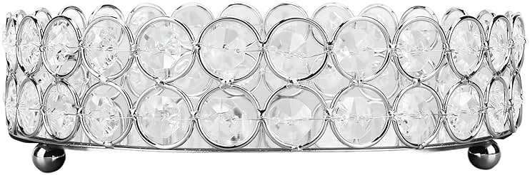 PRTECY 8 inch Crystal Cosmetic Makeup Tray, Round Mirrored Trays for Vanity Makeup Organizer Jewelry Dish Cosmetics Organizer for Bathroom Home Decor(Silver 20cm) - Image 8