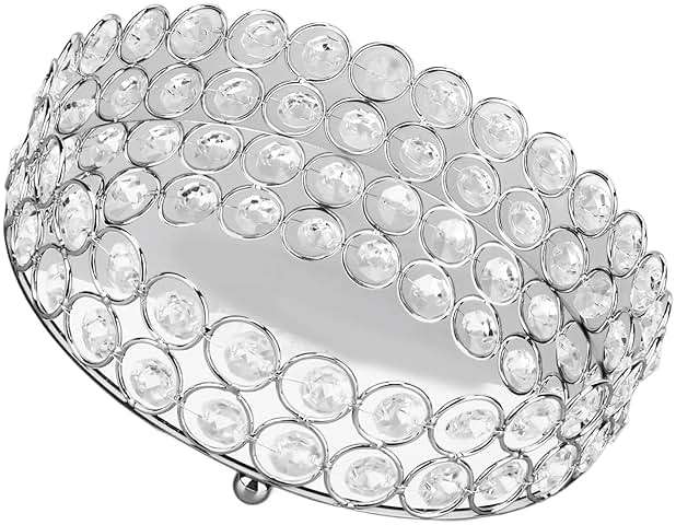 PRTECY 8 inch Crystal Cosmetic Makeup Tray, Round Mirrored Trays for Vanity Makeup Organizer Jewelry Dish Cosmetics Organizer for Bathroom Home Decor(Silver 20cm) - Image 9