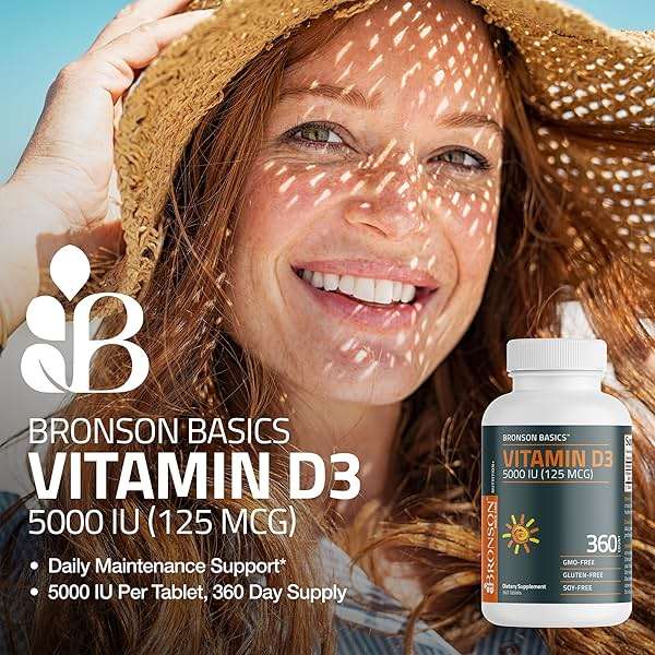 Bronson Vitamin D3 5000iu (125mcg) Healthy Muscle Function and Immune Support, Non-GMO, 360 Tablets - Image 3
