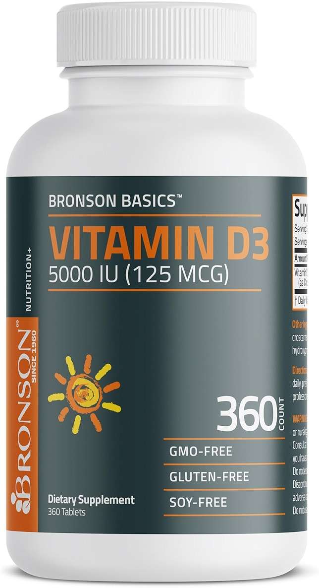 Bronson Vitamin D3 5000iu (125mcg) Healthy Muscle Function and Immune Support, Non-GMO, 360 Tablets - Image 5