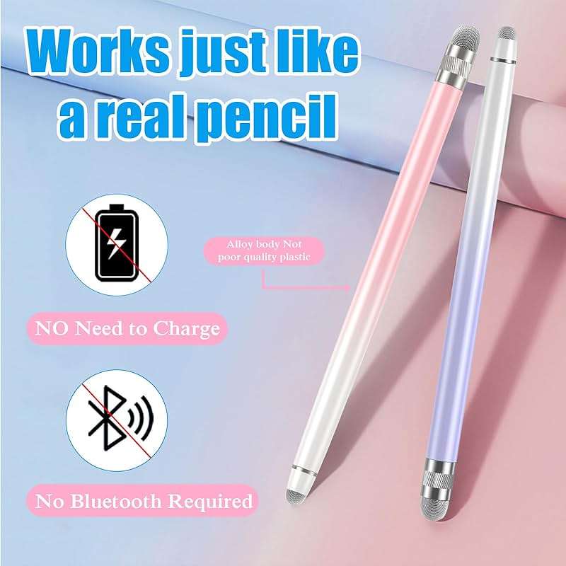 Bopomofo 2PCS Stylus Pens for Touch Screens,Stylus Pen for iPhone/iPad/Tablet Android/Microsoft Surface,Compatible with Touch Screens(White Pink/White Purple) - Image 2
