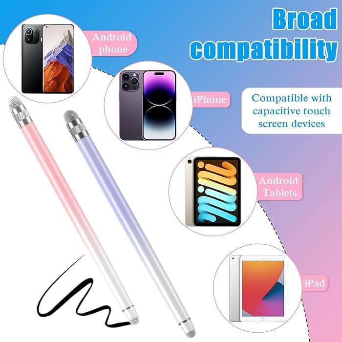 Bopomofo 2PCS Stylus Pens for Touch Screens,Stylus Pen for iPhone/iPad/Tablet Android/Microsoft Surface,Compatible with Touch Screens(White Pink/White Purple) - Image 6