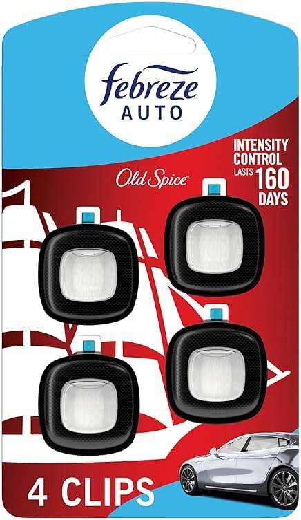 Febreze Odour-Fighting Auto Air Freshener, Car Vent Clip, Old Spice, 4ct - Image 1