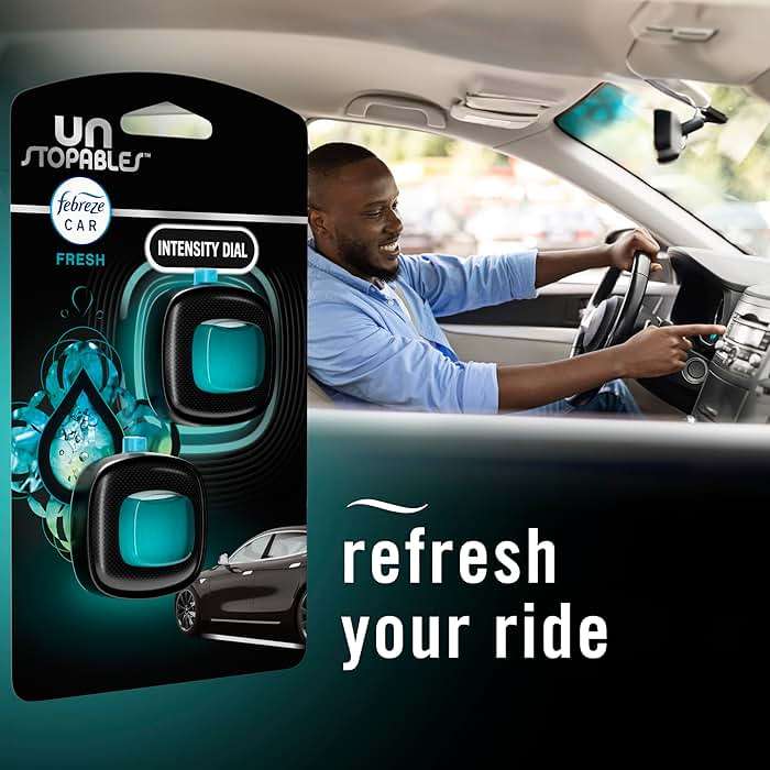 Febreze Car Air Freshener, Odor-Fighting Automotive Vent Clip, Scented Car Accessories, Long Lasting for Strong Odors, Unstopables Fresh Scent, .07 fl oz, 4 Count - Image 6