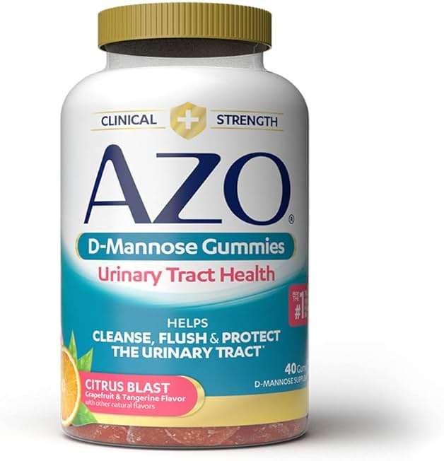 AZO D Mannose Urinary Tract Health Gummies, 40 Count, Clinical Strength 2000mg, Helps Cleanse, Flush & Protect, No.1 Pharmacist Recommended Brand, Vegan Tangy Citrus Blast Flavor, Non-GMO, Gluten Free - Image 1