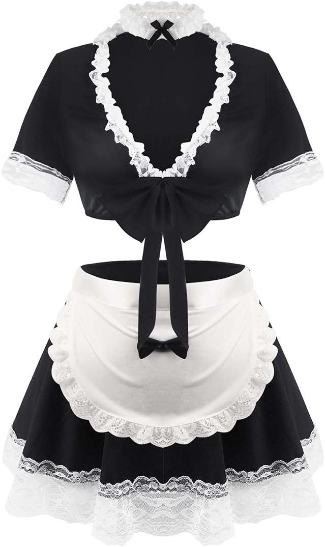 paloli Maid Outfit For Women, Maid Costume With Lace Apron, Fancy Halloween Dress Cosplay Lingerie Set - Image 1