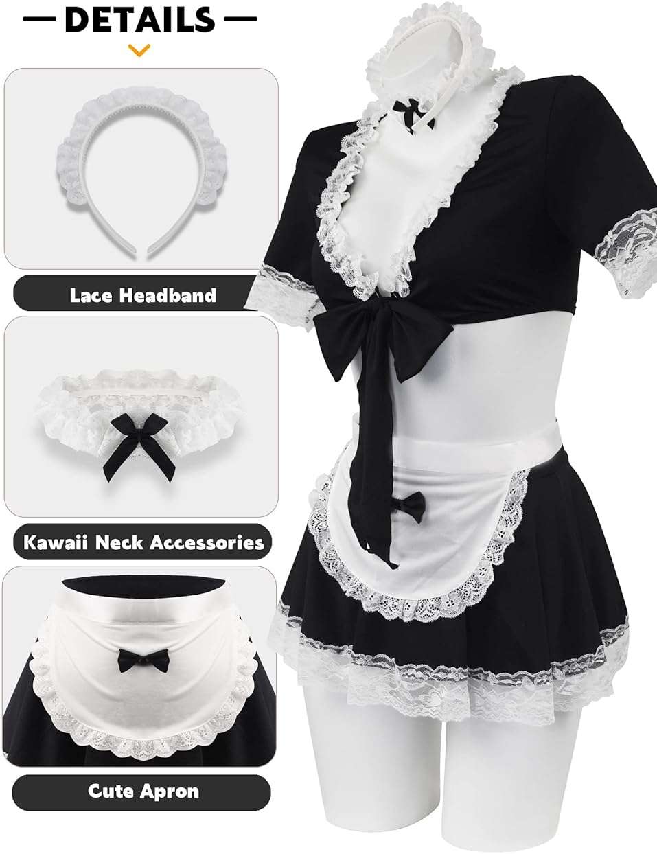 paloli Maid Outfit For Women, Maid Costume With Lace Apron, Fancy Halloween Dress Cosplay Lingerie Set - Image 4