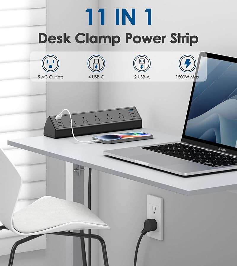 Jgstkcity Desk Clamp Power Strip USB C,40W Total Fast Charging Station,4 PD 20W USB C Ports,Desk Edge Mount Surge Protector,5 Outlets,Fit 1.96" Tabletop Edge,ETL Listed - Image 4