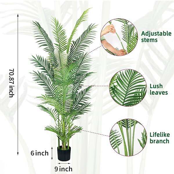 HAIHONG 6FT Artificial Palm Tree,Faux Areca Palm Plant with Real Touch Leaves and Adjustable Branches,Fake Tropical Palm Tree for Home Office Indoor Outdoor Modern Decoration - Image 3