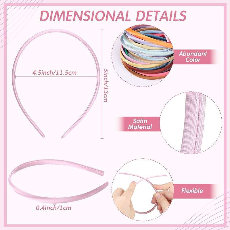 XunYee 100 Pieces Thin Satin Headbands for Women Girls 0.4 Inch DIY Satin Covered Headbands Bulk Colorful Ribbon Head Bands Plain Hairbands Narrow Hair Band(Multi Colors) - Image 2