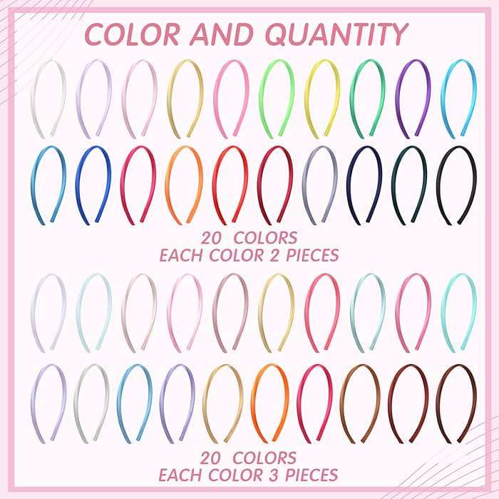 XunYee 100 Pieces Thin Satin Headbands for Women Girls 0.4 Inch DIY Satin Covered Headbands Bulk Colorful Ribbon Head Bands Plain Hairbands Narrow Hair Band(Multi Colors) - Image 3