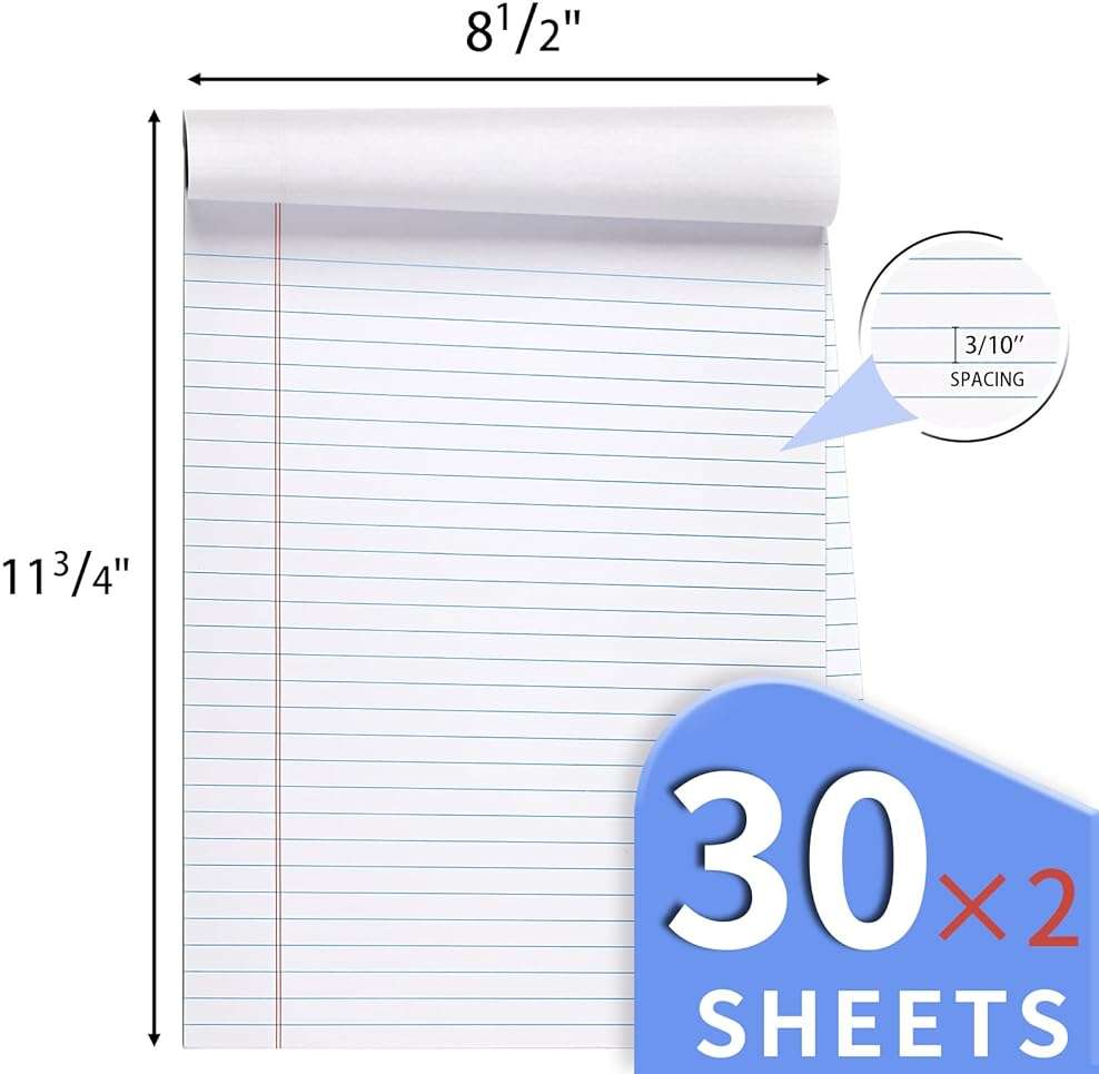 2 Pack Legal Pads Refills Note Pads, Writing Pads 8.5 x 11 Inches, Memo Pads Lined Writing Note Pads, Letter Size Legal Pad Wide Ruled Lined Pads Legal Rule for School Office(30 Sheet per Pads) - Image 2