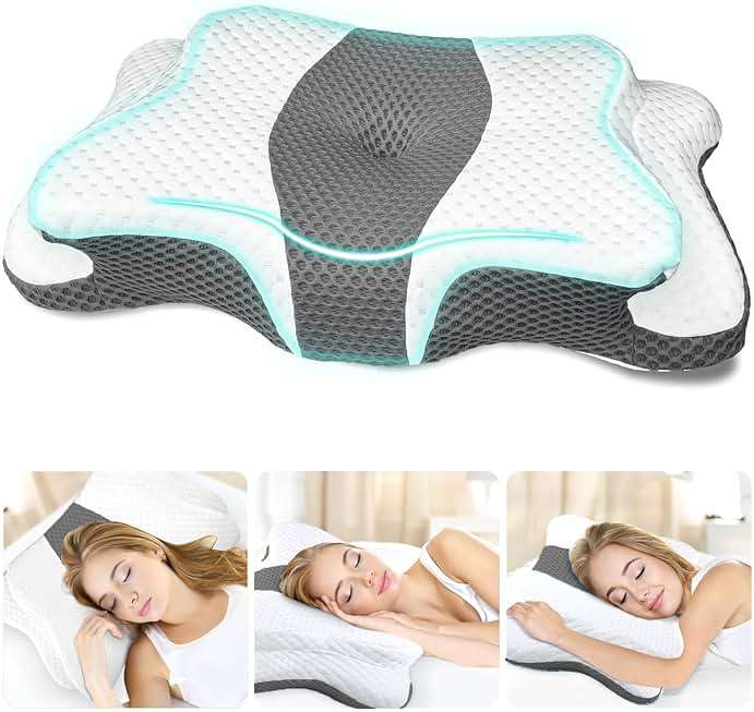 CHxxy Memory Foam Pillows, Cervical Pillow for Neck and Shoulder Pain Relief, Ergonomic Contour Bed Pillow, Soft for Side Sleep Stomach Sleeping and Back Sleeper-Queen Size&Grey - Image 1