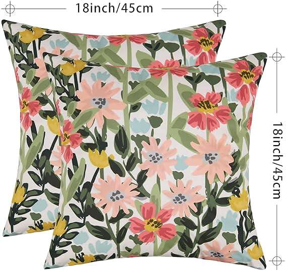 Pyonic Outdoor Pillows Covers Pack of 2 Spring Summer Floral Waterproof Throw Pillow Covers 18X18 inch Outdoor Pillows for Patio Furniture Garden Square Outside Waterproof Pillow - Image 2