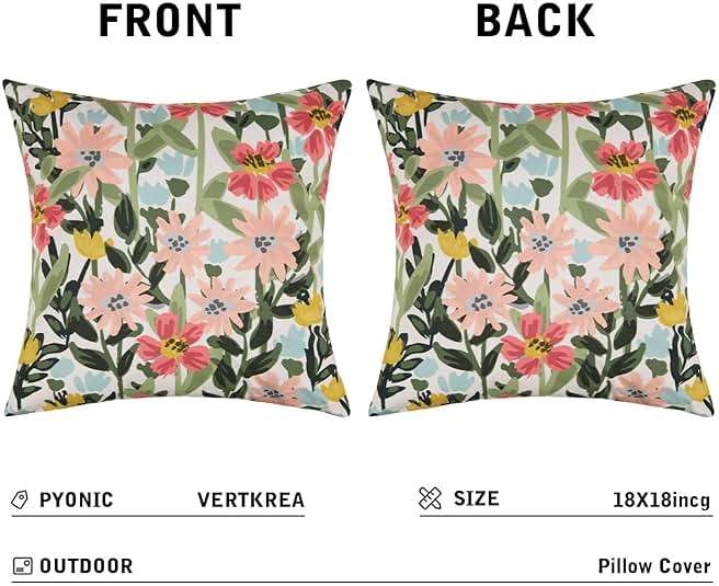 Pyonic Outdoor Pillows Covers Pack of 2 Spring Summer Floral Waterproof Throw Pillow Covers 18X18 inch Outdoor Pillows for Patio Furniture Garden Square Outside Waterproof Pillow - Image 5