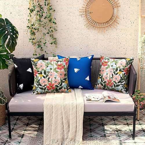 Pyonic Outdoor Pillows Covers Pack of 2 Spring Summer Floral Waterproof Throw Pillow Covers 18X18 inch Outdoor Pillows for Patio Furniture Garden Square Outside Waterproof Pillow - Image 6