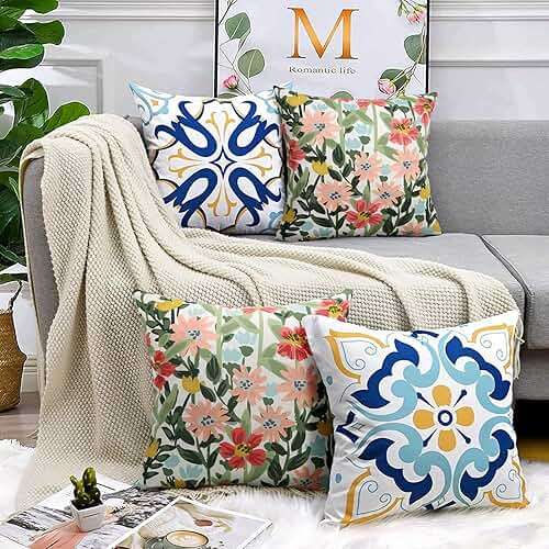 Pyonic Outdoor Pillows Covers Pack of 2 Spring Summer Floral Waterproof Throw Pillow Covers 18X18 inch Outdoor Pillows for Patio Furniture Garden Square Outside Waterproof Pillow - Image 7