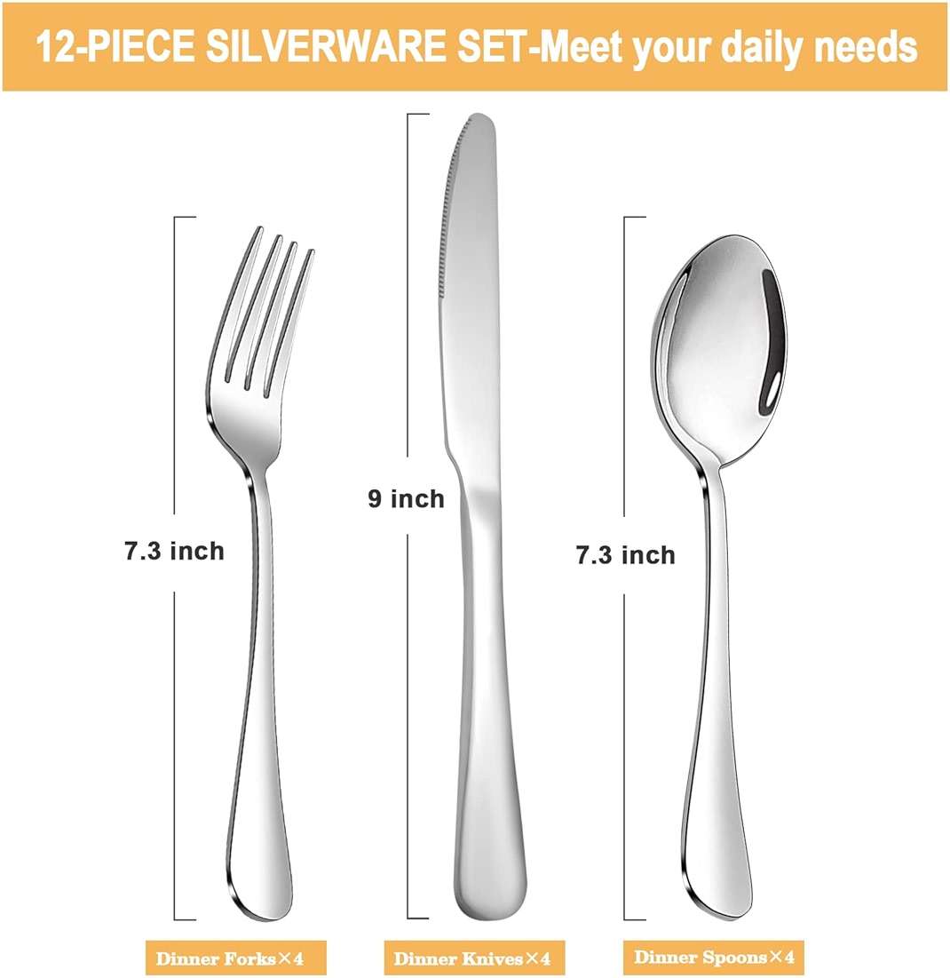 Silverware Set,SANTUO Stainless Steel Knives Spoon Forks Set for Home, Kitchen and Restaurant, Mirror Polished& Dishwasher Safe (12pcs-Silverware set) - Image 3
