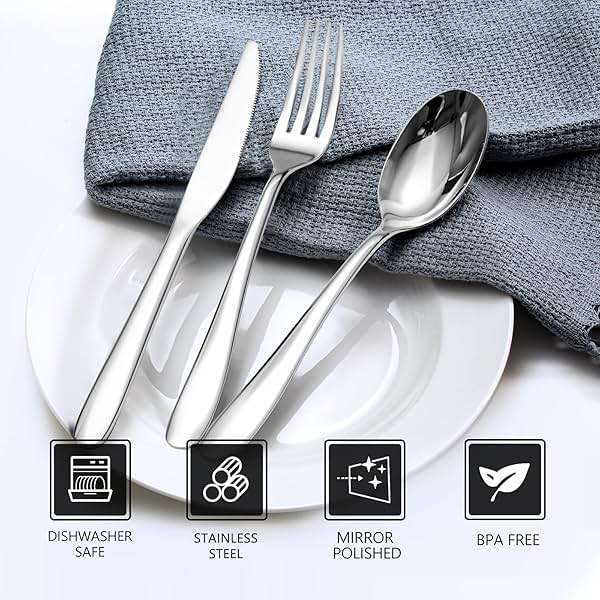 Silverware Set,SANTUO Stainless Steel Knives Spoon Forks Set for Home, Kitchen and Restaurant, Mirror Polished& Dishwasher Safe (12pcs-Silverware set) - Image 4