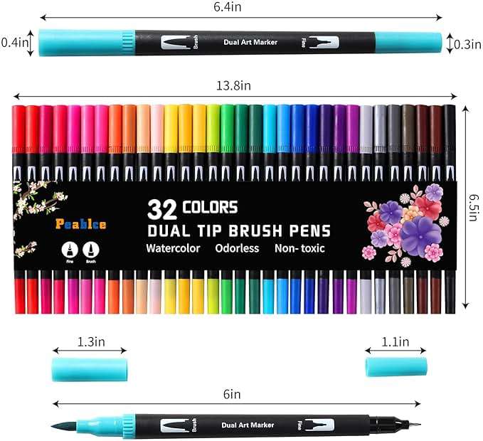 Peablce Art Markers Brush Pen, Markers for Adult Coloring Books No Bleeding,32 Colored Pens Fine Point Highlighter Pen & Brush for Adult Coloring Journaling Note Taking Planner - Image 3