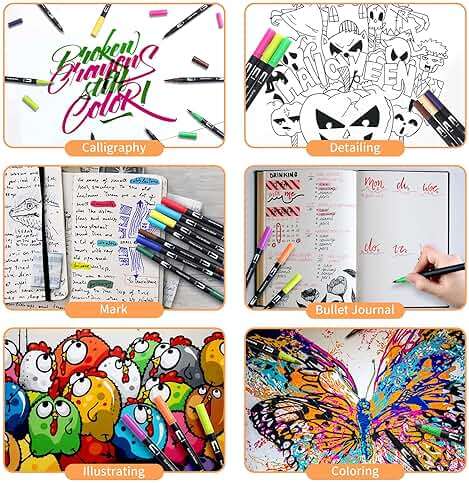 Peablce Art Markers Brush Pen, Markers for Adult Coloring Books No Bleeding,32 Colored Pens Fine Point Highlighter Pen & Brush for Adult Coloring Journaling Note Taking Planner - Image 6
