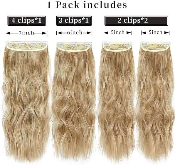 20 Inches Blonde Hair Extensions Clip ins, 4Pcs Curly Synthetic Clip in Hair Extensions (Color: Dark Blonde with Bleach Blonde Highlights) - Image 2