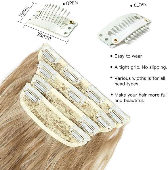20 Inches Blonde Hair Extensions Clip ins, 4Pcs Curly Synthetic Clip in Hair Extensions (Color: Dark Blonde with Bleach Blonde Highlights) - Image 3