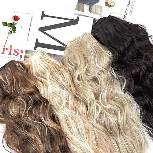 20 Inches Blonde Hair Extensions Clip ins, 4Pcs Curly Synthetic Clip in Hair Extensions (Color: Dark Blonde with Bleach Blonde Highlights) - Image 5