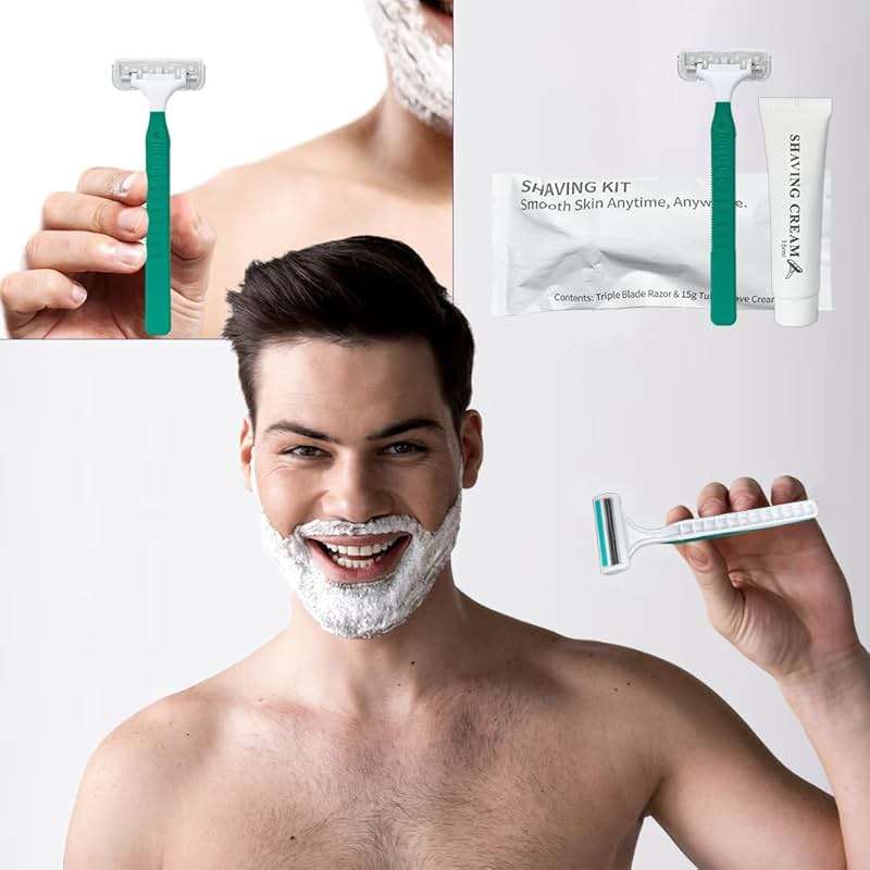 50 Pack Shave kit in Bulk 3 Blades Shave Disposable Razor with Protective Cap 12g Cream Individually Wrapped Paper Box for Hotel,Airbnb, Homeless,Shelter Camping Travel On The Go - Image 3