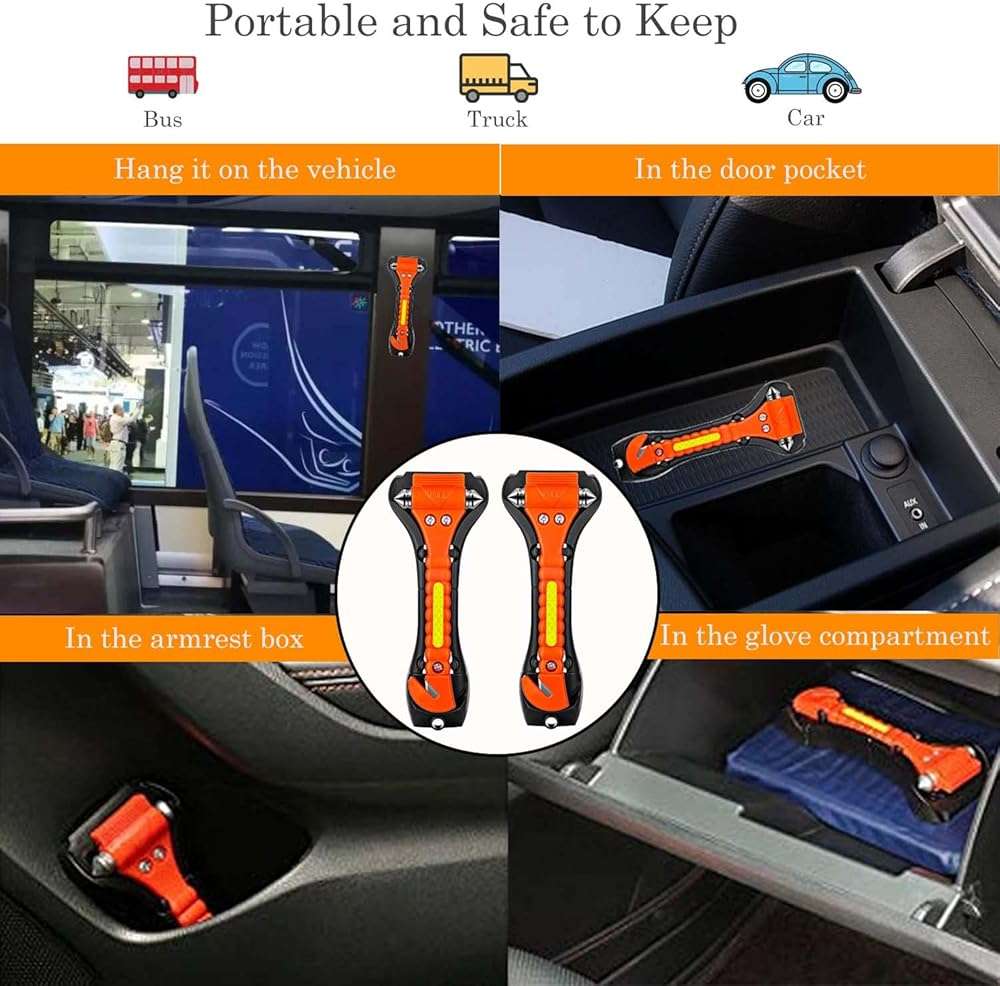 OUCPC 10 Pack Car Safety Hammer, Auto Emergency Escape Tool Car Window Glass Breaker and Seat Belt Cutter for Family Rescue, Car Life Saving Survival Kit - Image 4