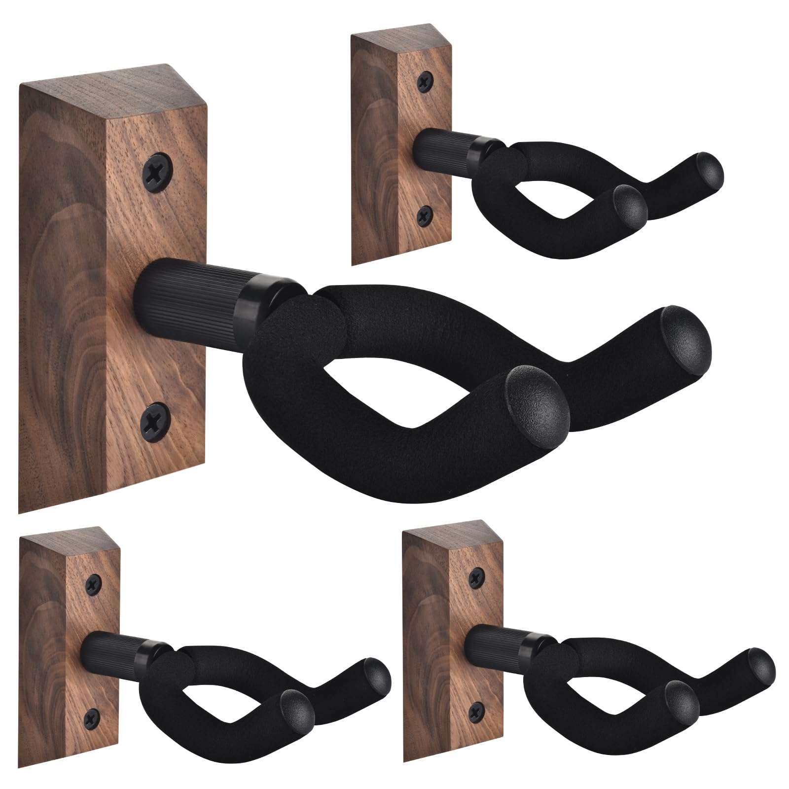 DOMMI Guitar Wall Mount 4 Pack, Guitar Holder with Rotatable Soft Guitar Hook for All Size Guitars, Hardwood U-Shaped Guitar Hanger Wall Mount for Acoustic, Electric Guitar, Bass, Black Walnut - Image 1