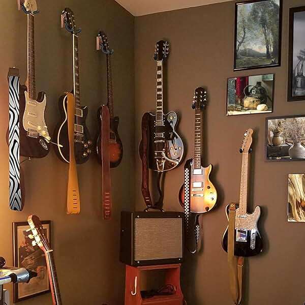 DOMMI Guitar Wall Mount 4 Pack, Guitar Holder with Rotatable Soft Guitar Hook for All Size Guitars, Hardwood U-Shaped Guitar Hanger Wall Mount for Acoustic, Electric Guitar, Bass, Black Walnut - Image 2