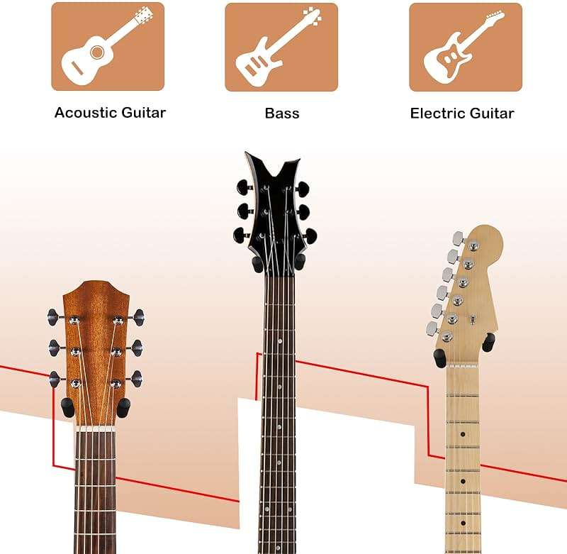 DOMMI Guitar Wall Mount 4 Pack, Guitar Holder with Rotatable Soft Guitar Hook for All Size Guitars, Hardwood U-Shaped Guitar Hanger Wall Mount for Acoustic, Electric Guitar, Bass, Black Walnut - Image 5