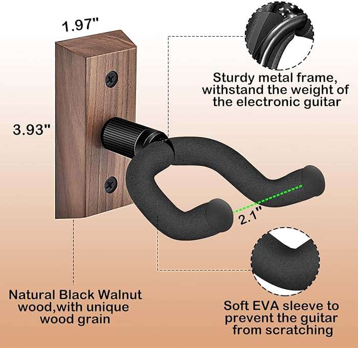 DOMMI Guitar Wall Mount 4 Pack, Guitar Holder with Rotatable Soft Guitar Hook for All Size Guitars, Hardwood U-Shaped Guitar Hanger Wall Mount for Acoustic, Electric Guitar, Bass, Black Walnut - Image 6
